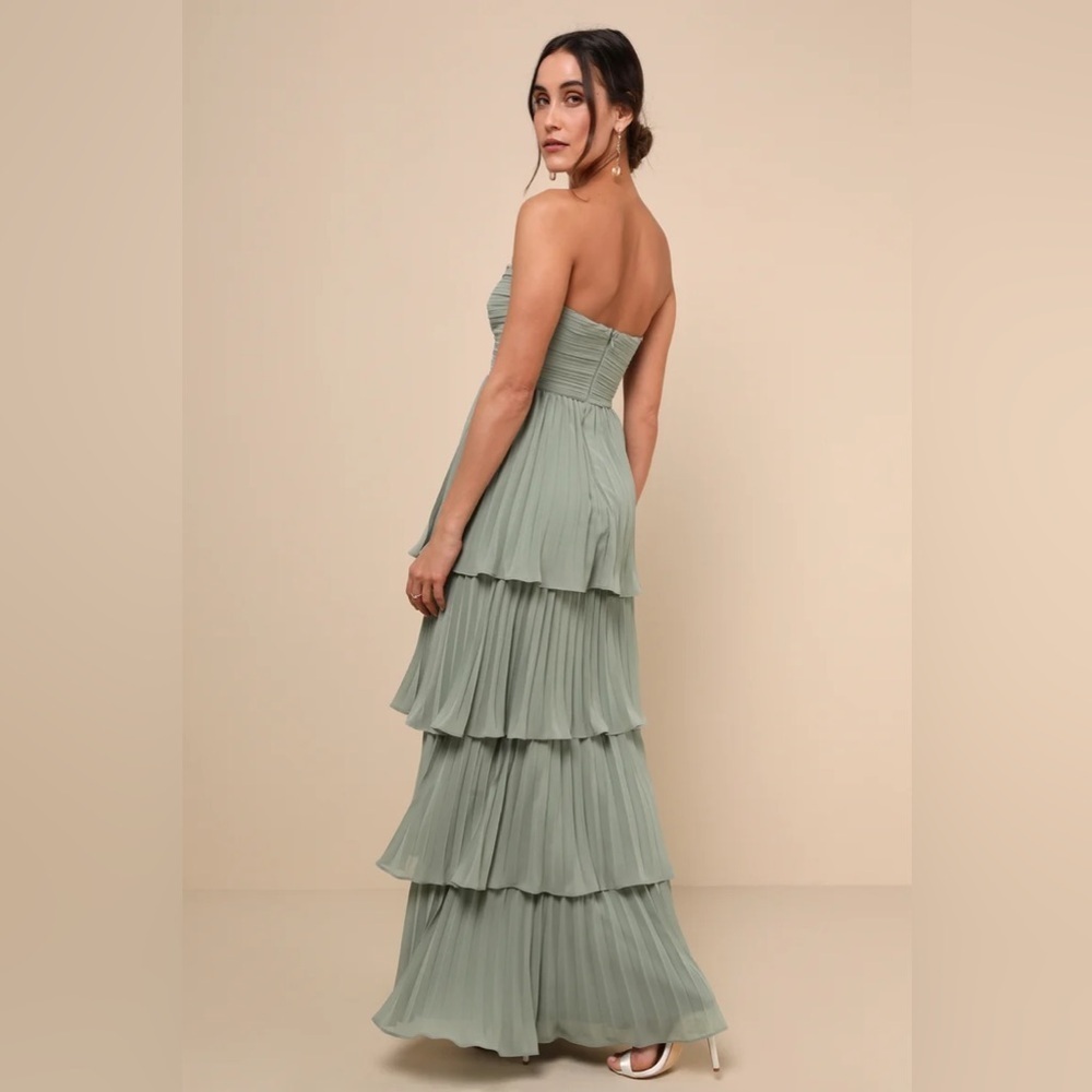 Lulus Seriously Sensational Sage Brush Strapless
Tiered Maxi Dress - Picture 2 of 11